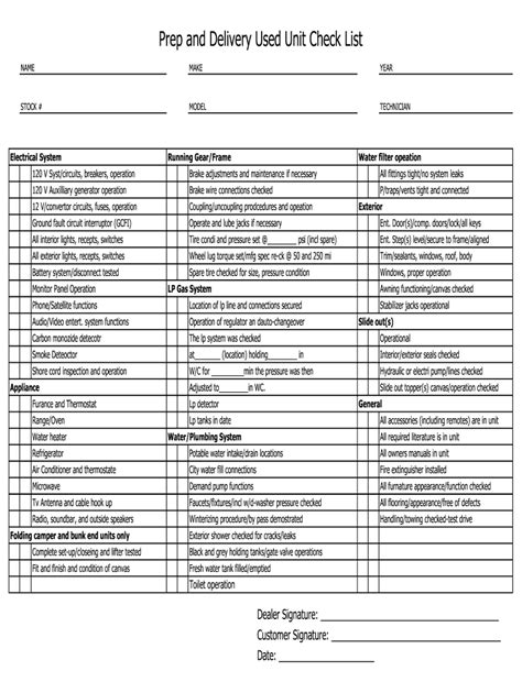 Free Printable Rv Inspection Checklist